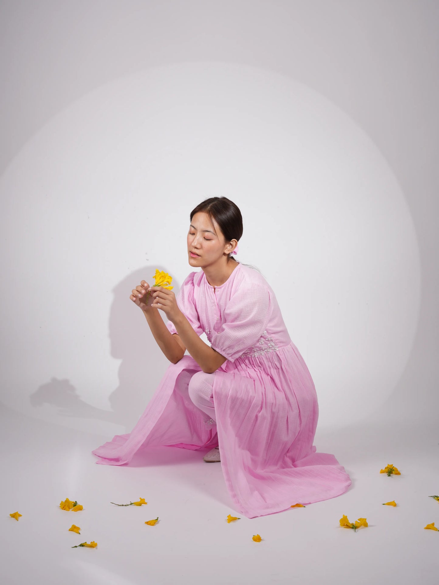 Embroidered Blush Pink kurta-Pant with Scrunchies