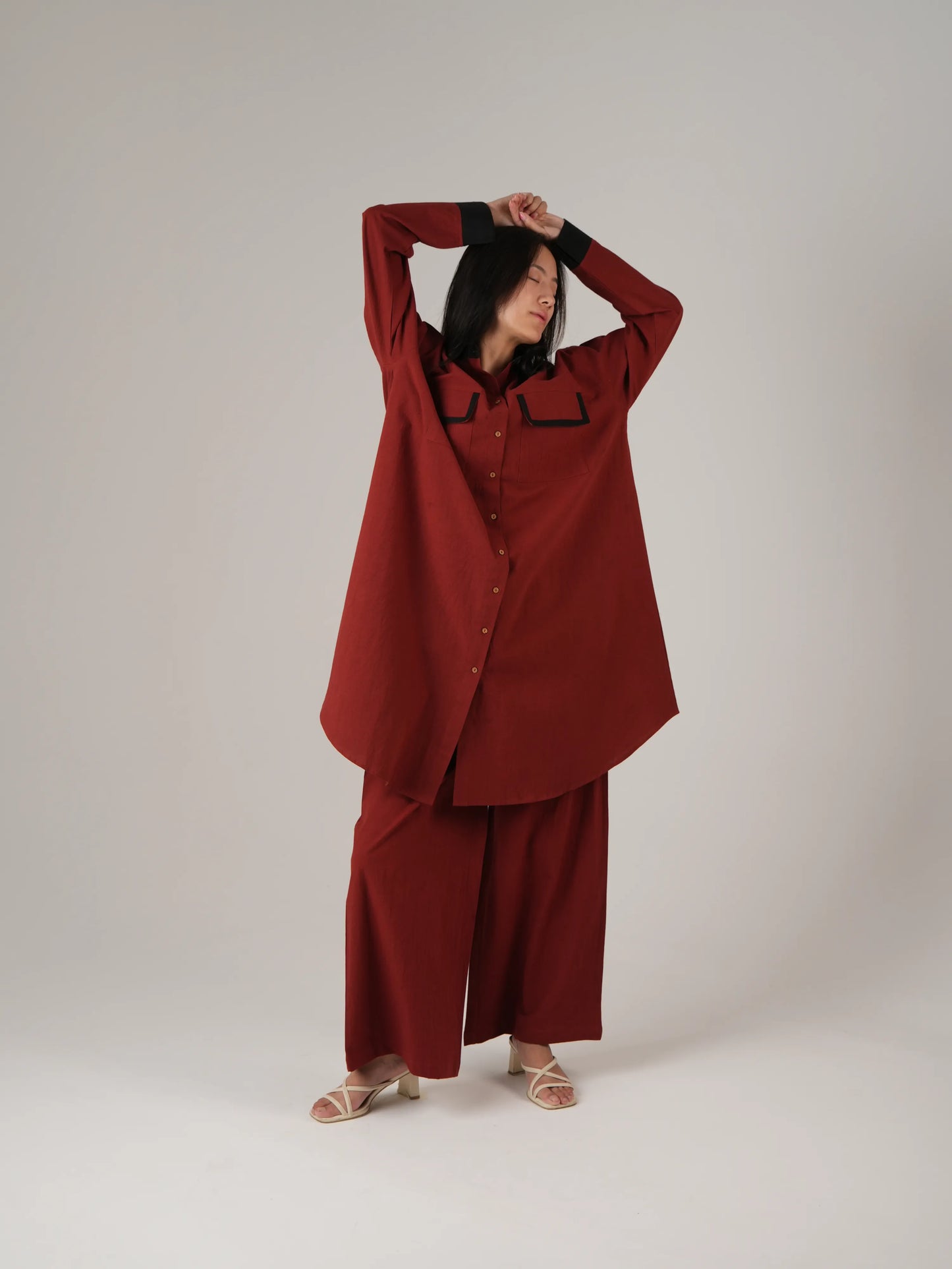 Vanshitaaz Blood Red Anti Fit Cotton Co-ord set with Black Stripes Detailing