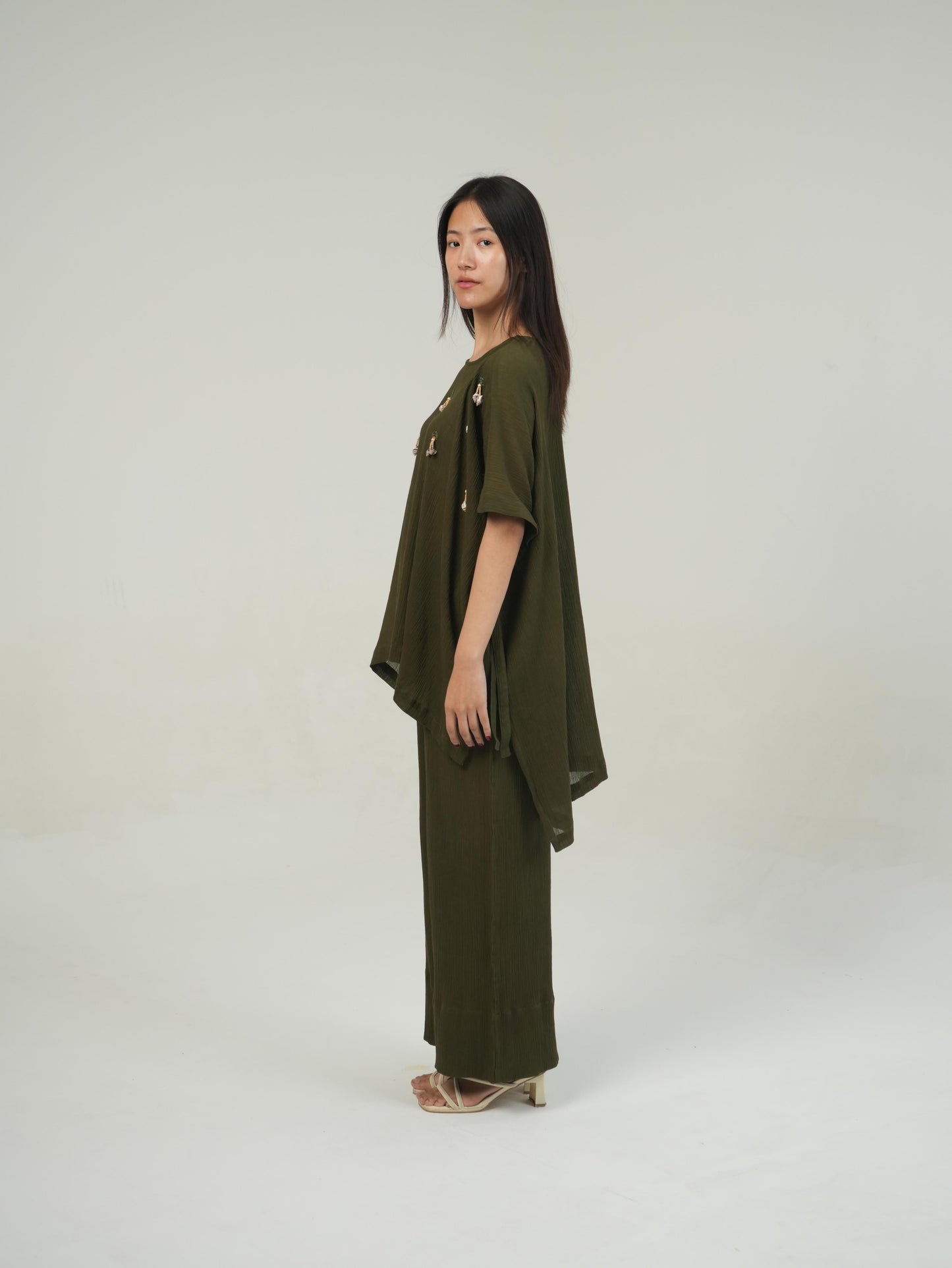 Vanshitaaz Olive Crinkled Cotton Co-ord