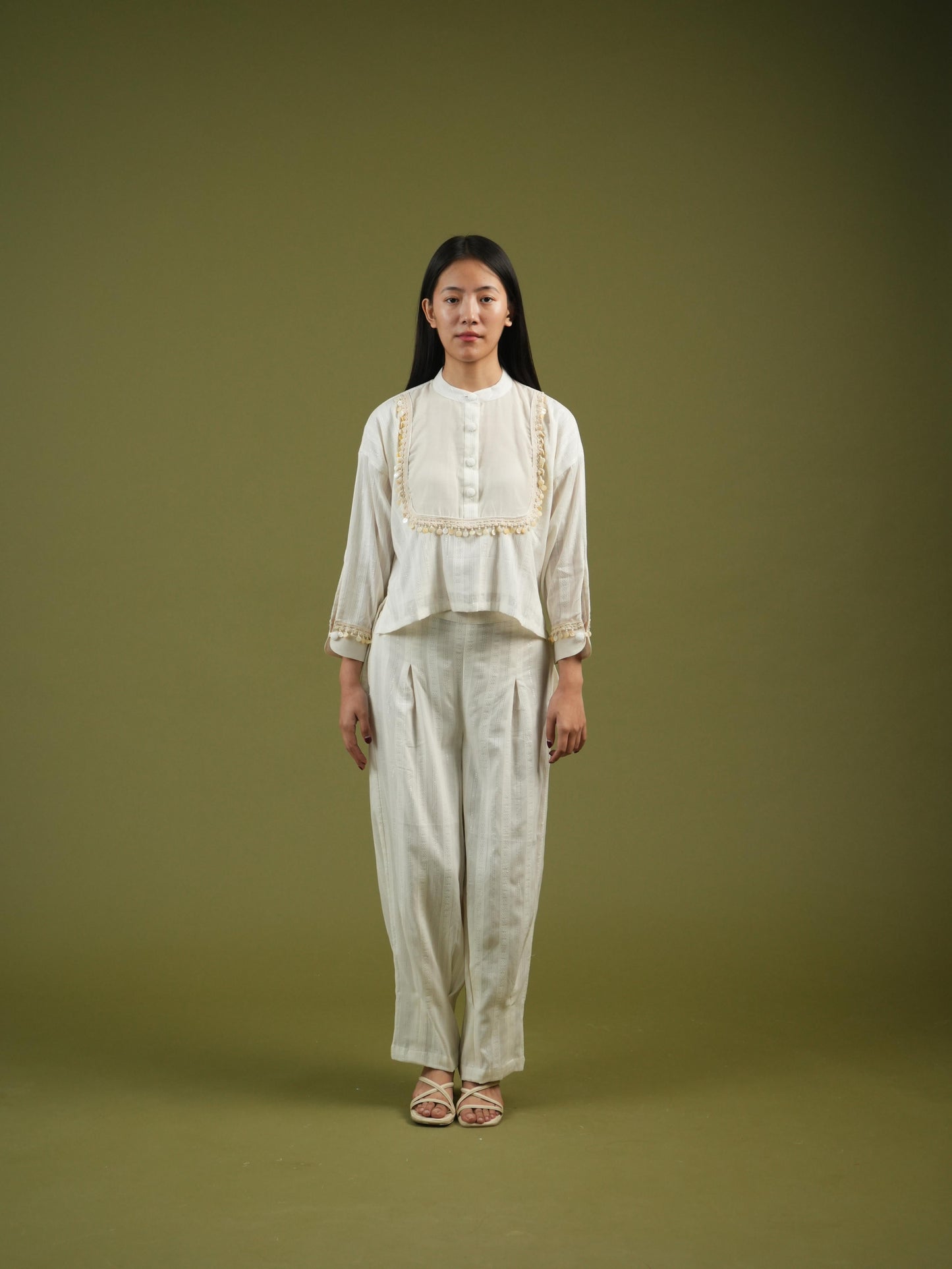Vanshitaaz Ivory Grace Embroidered Shirt & Pleated Pants Set