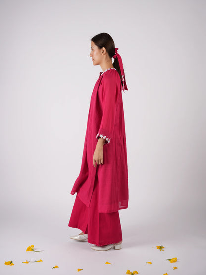 Embroidered Red kurta Palazzo with Scrunchies