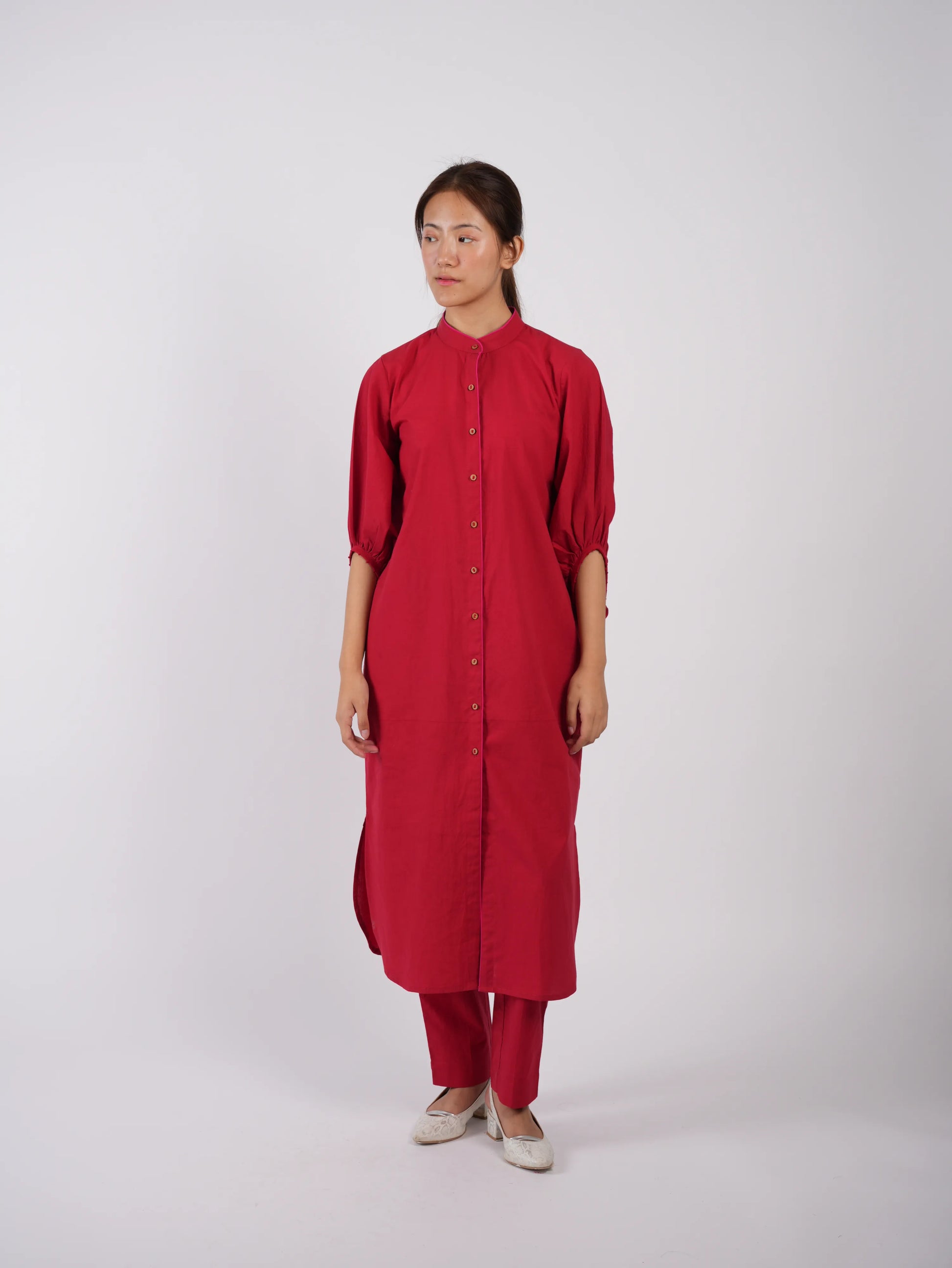 Marron Red Cotton Co-ord Set