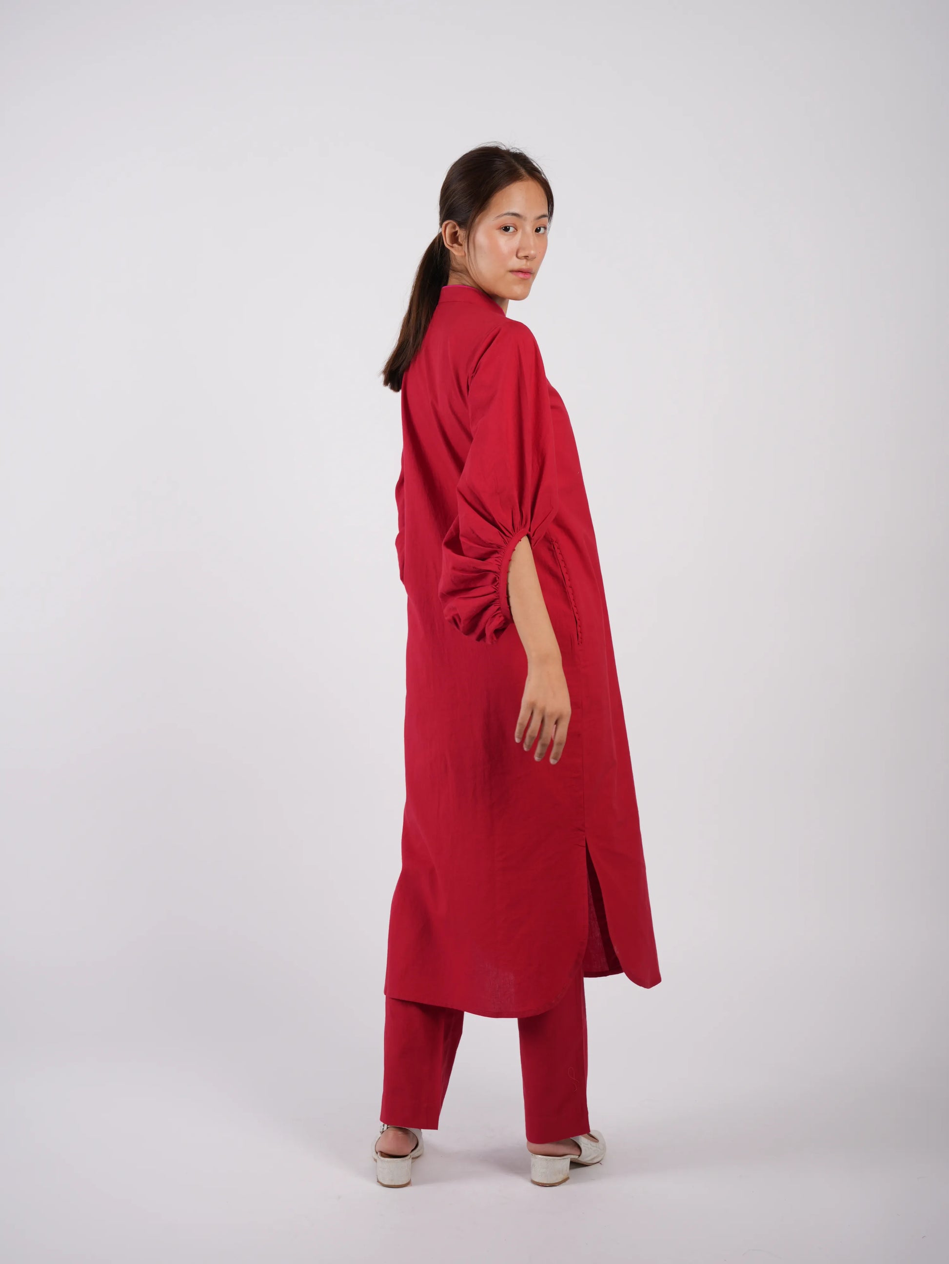 Marron Red Cotton Co-ord Set