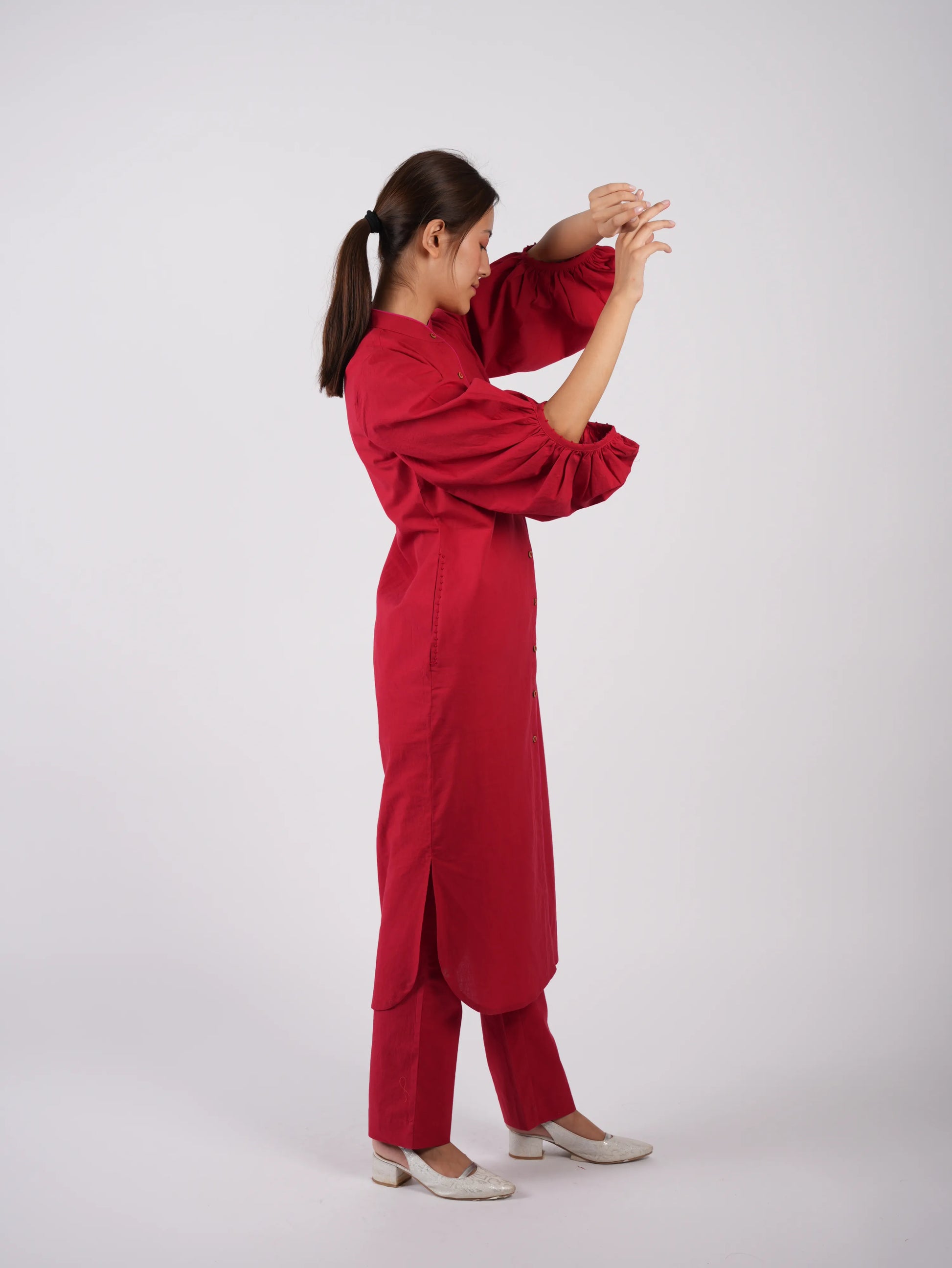 Marron Red Cotton Co-ord Set