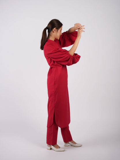 Marron Red Cotton Co-ord Set