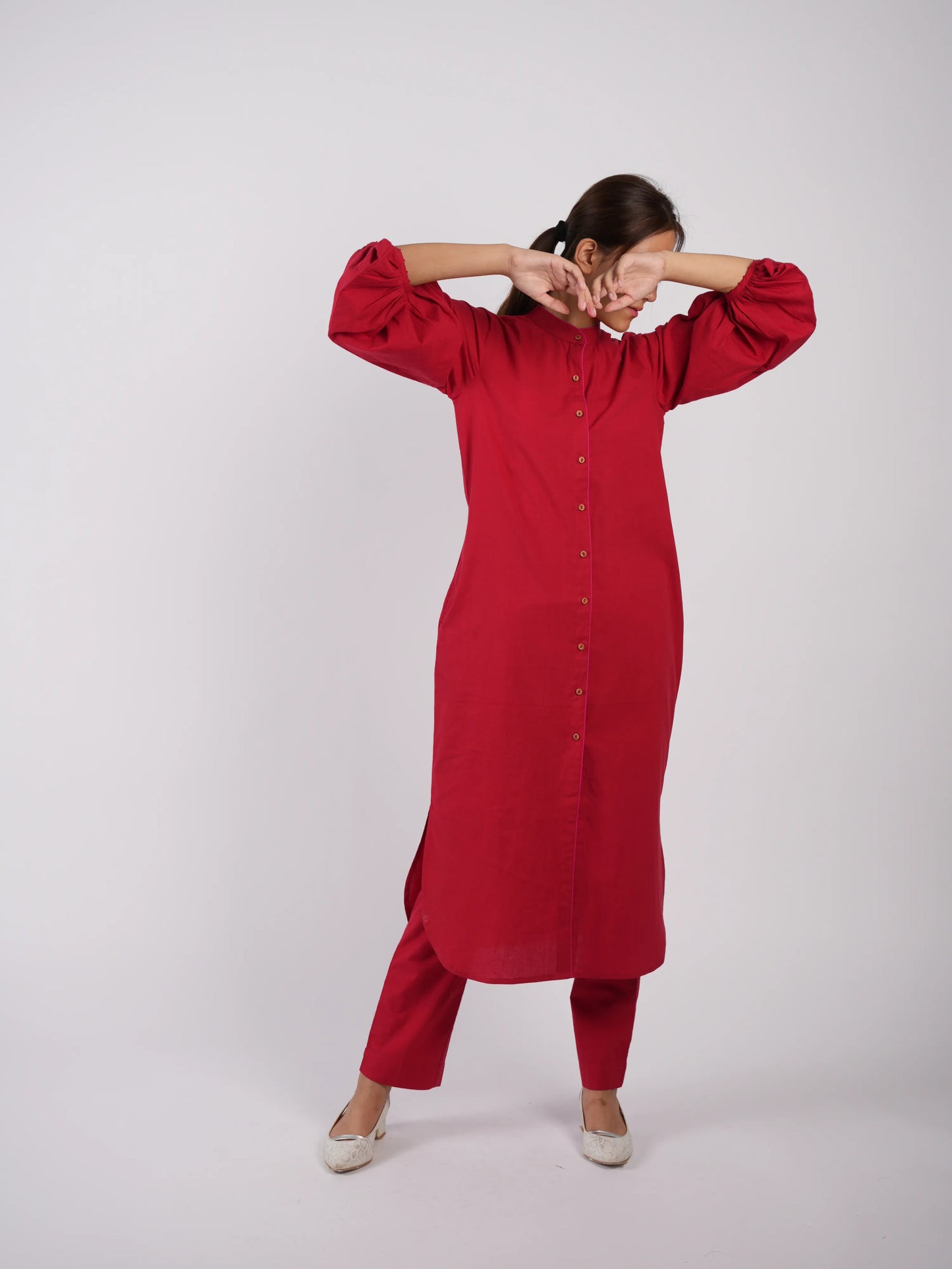 Marron Red Cotton Co-ord Set