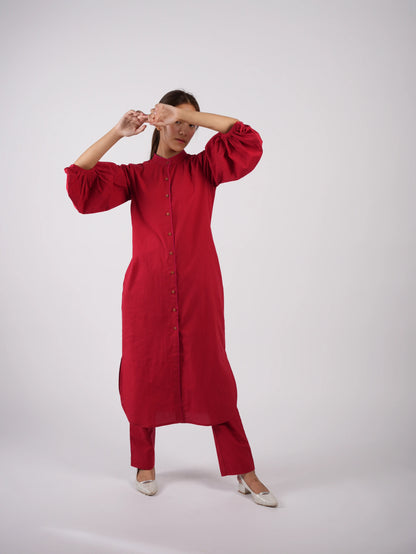 Marron Red Cotton Co-ord Set