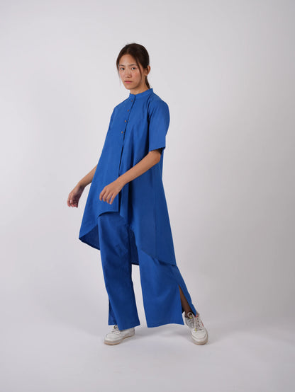Cobalt Blue Cotton Asymmetric Co-ord Set