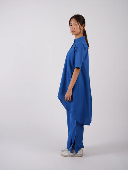Cobalt Blue Cotton Asymmetric Co-ord Set