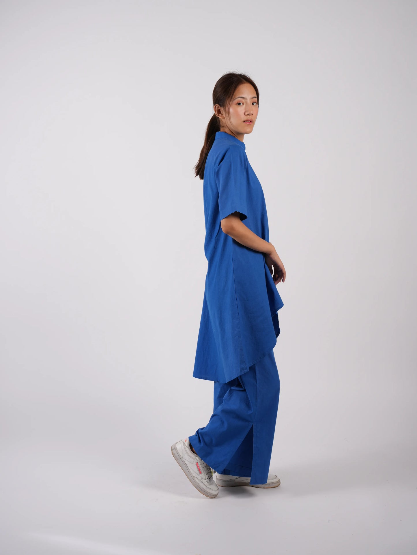 Cobalt Blue Cotton Asymmetric Co-ord Set