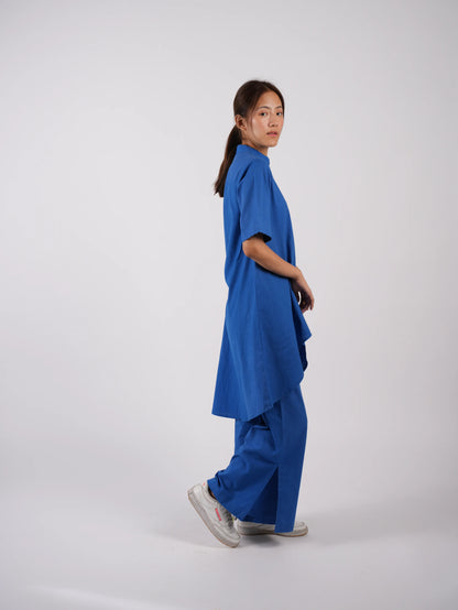 Cobalt Blue Cotton Asymmetric Co-ord Set