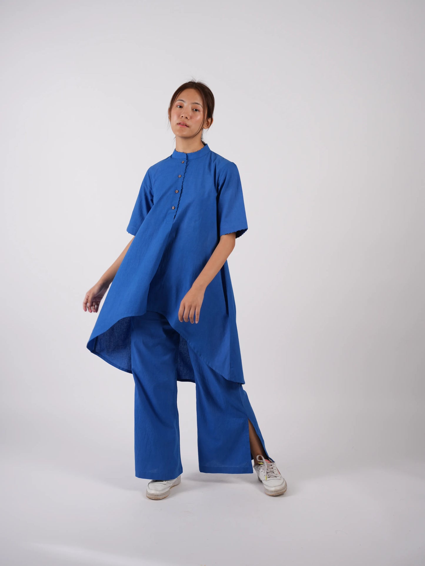 Cobalt Blue Cotton Asymmetric Co-ord Set