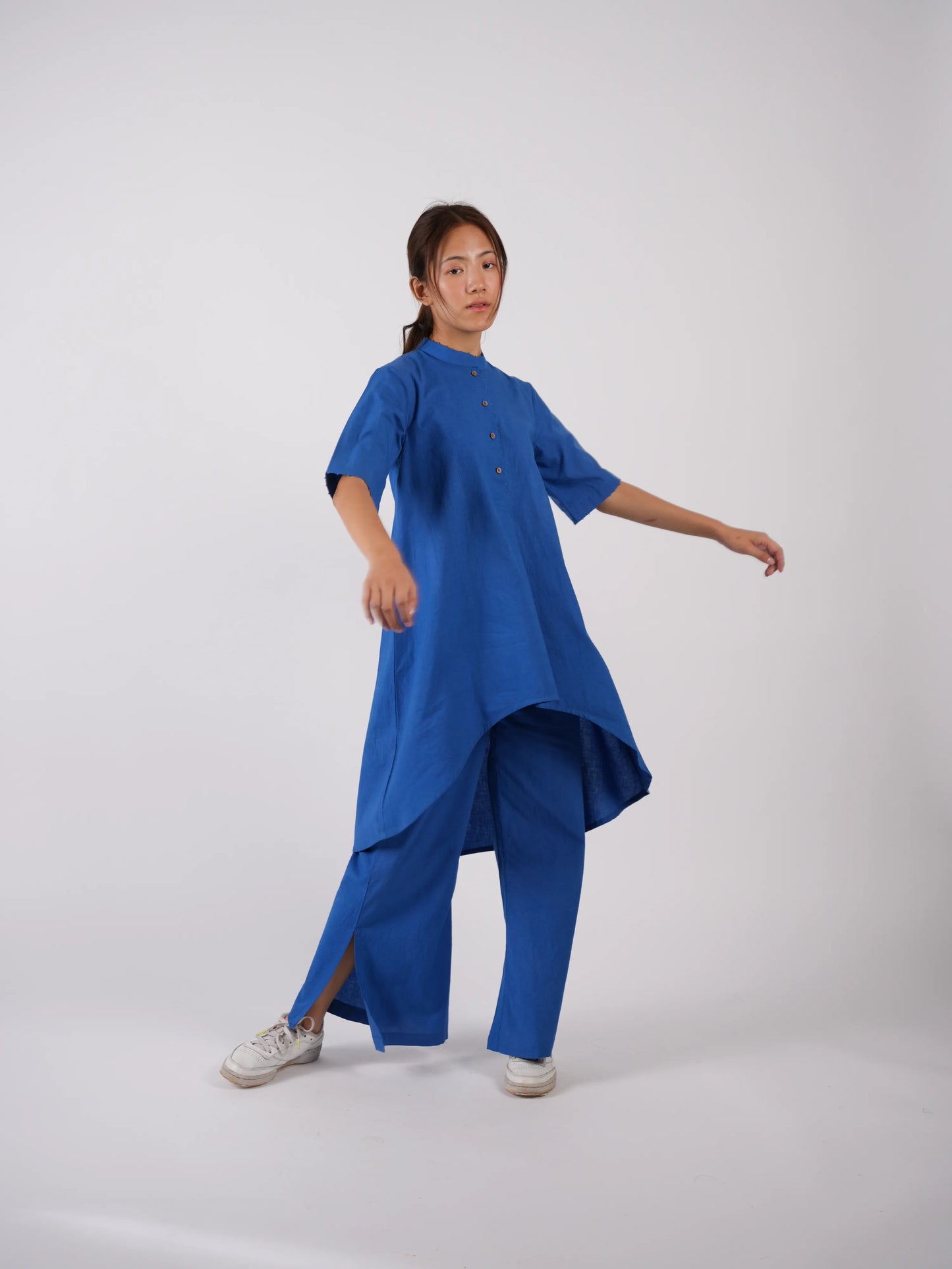 Cobalt Blue Cotton Asymmetric Co-ord Set