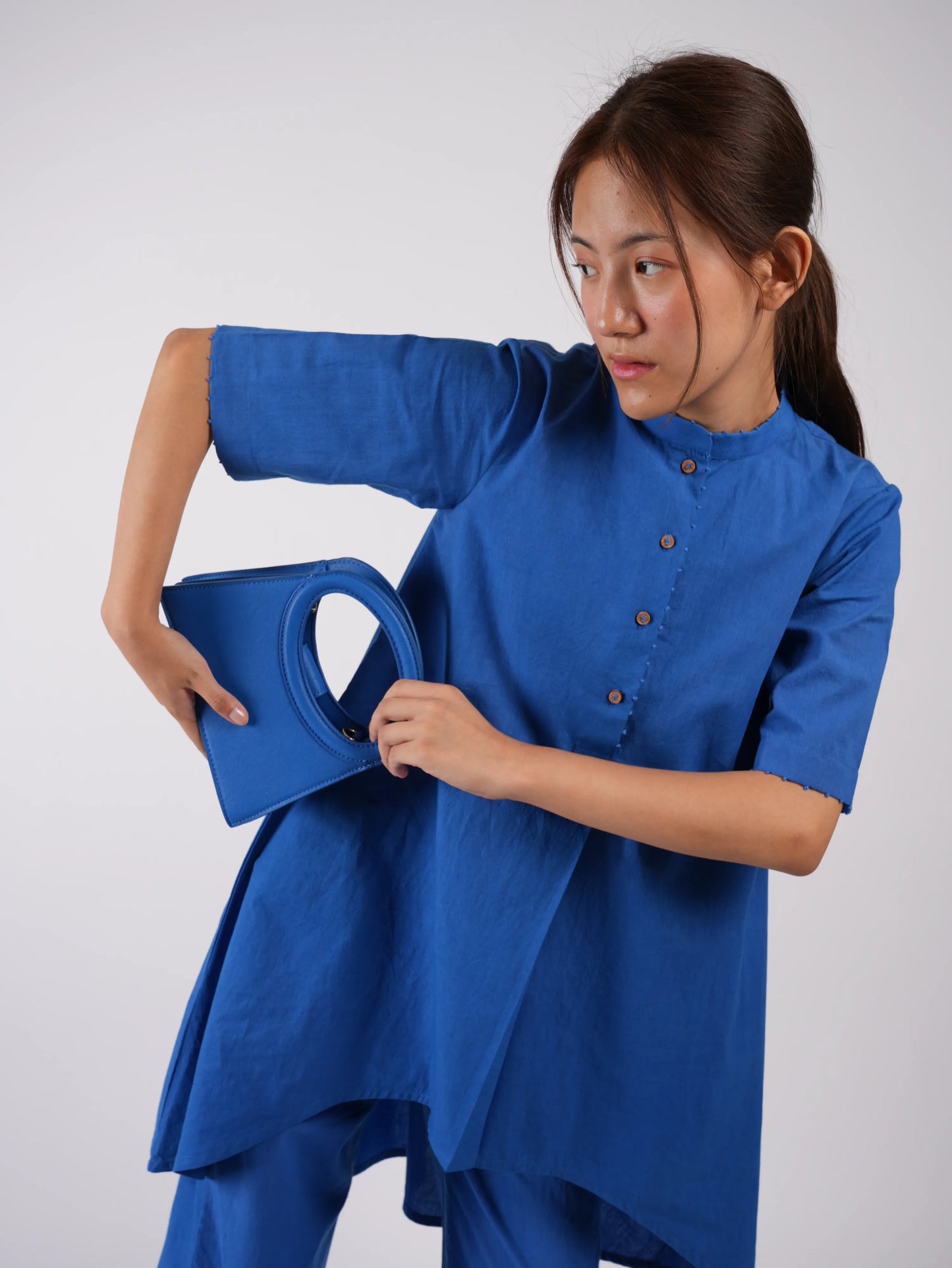 Cobalt Blue Cotton Asymmetric Co-ord Set