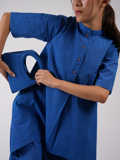 Cobalt Blue Cotton Asymmetric Co-ord Set