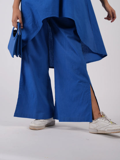 Cobalt Blue Cotton Asymmetric Co-ord Set