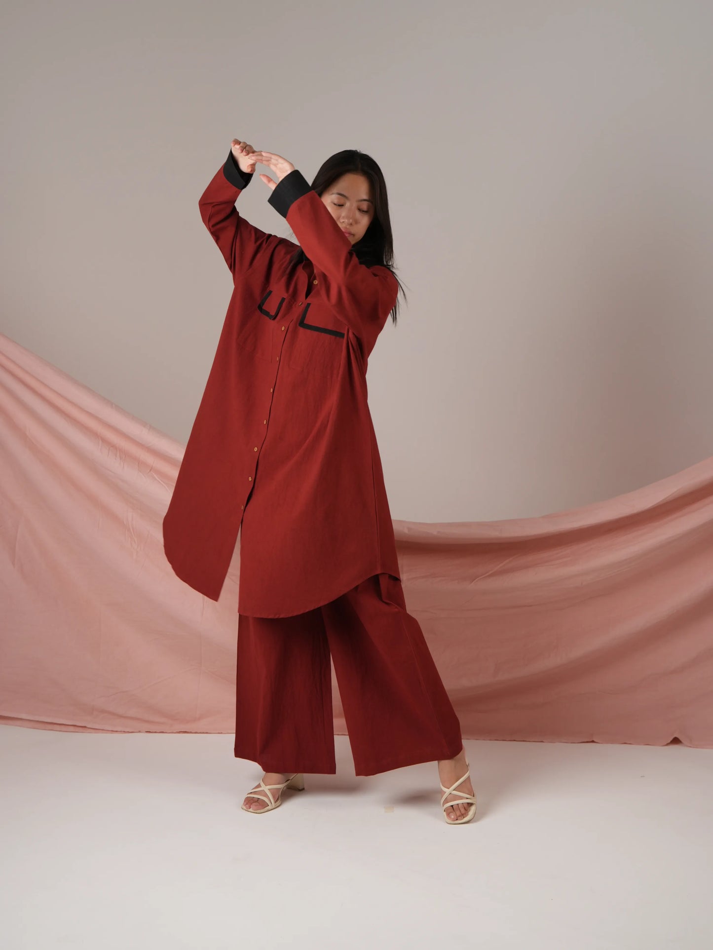 Vanshitaaz Blood Red Anti Fit Cotton Co-ord set with Black Stripes Detailing