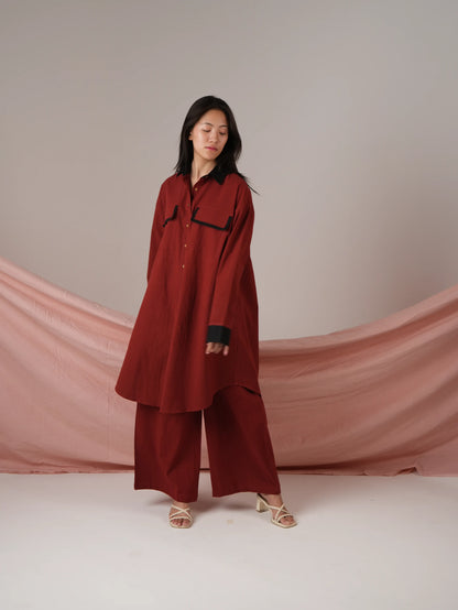 Vanshitaaz Blood Red Anti Fit Cotton Co-ord set with Black Stripes Detailing