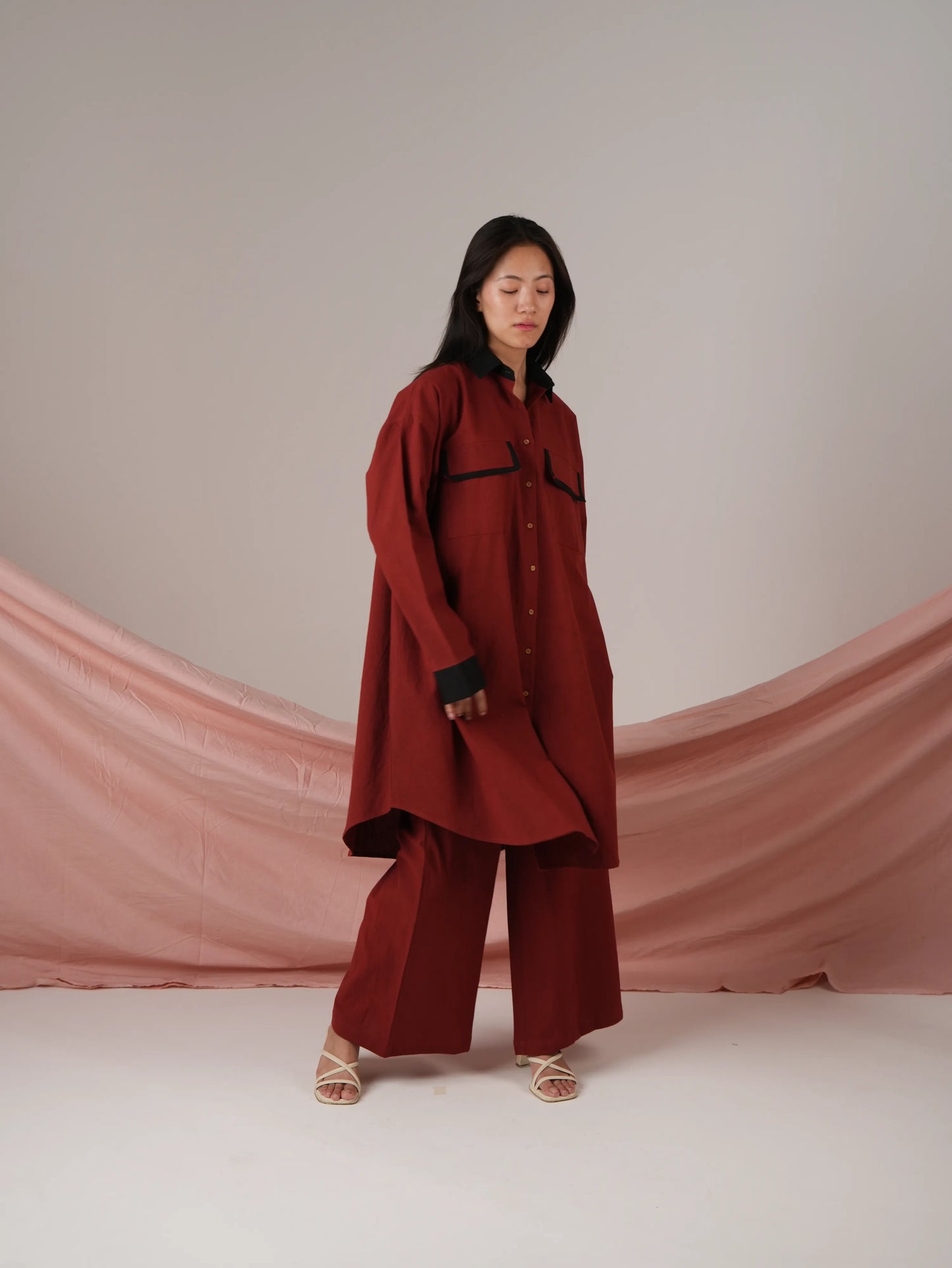 Vanshitaaz Blood Red Anti Fit Cotton Co-ord set with Black Stripes Detailing