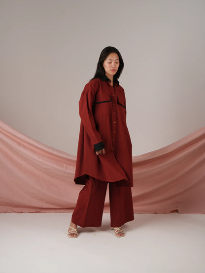 Vanshitaaz Blood Red Anti Fit Cotton Co-ord set with Black Stripes Detailing