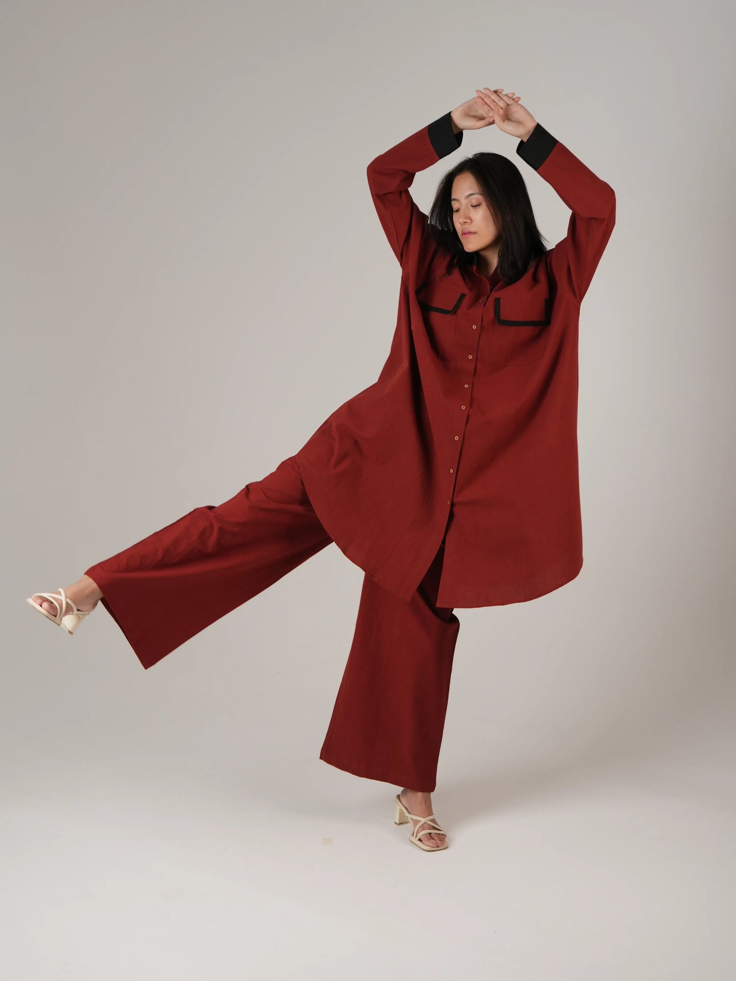 Vanshitaaz Blood Red Anti Fit Cotton Co-ord set with Black Stripes Detailing