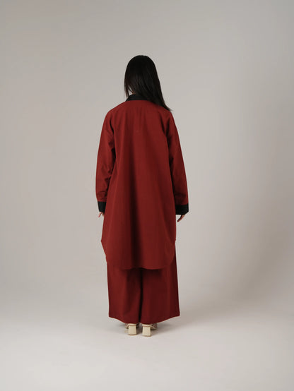 Vanshitaaz Blood Red Anti Fit Cotton Co-ord set with Black Stripes Detailing