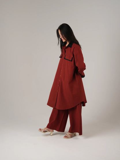 Vanshitaaz Blood Red Anti Fit Cotton Co-ord set with Black Stripes Detailing