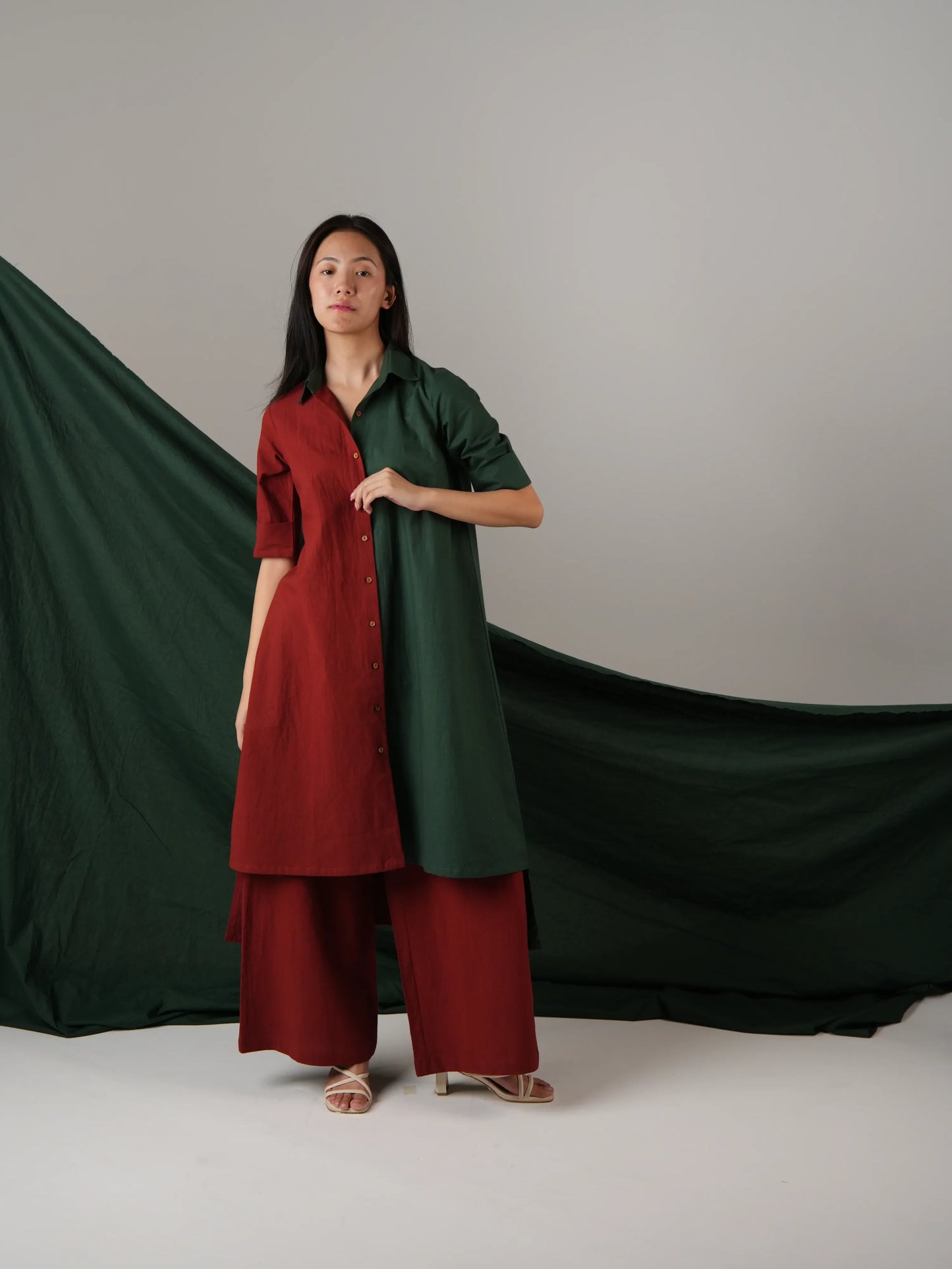 Vanshitaaz Blood Red & Dark Green Cotton Co-ord set