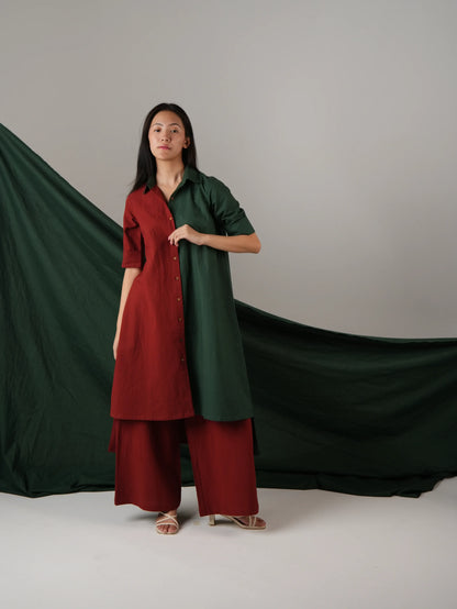 Vanshitaaz Blood Red & Dark Green Cotton Co-ord set
