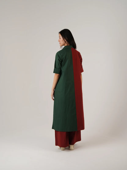 Vanshitaaz Blood Red & Dark Green Cotton Co-ord set