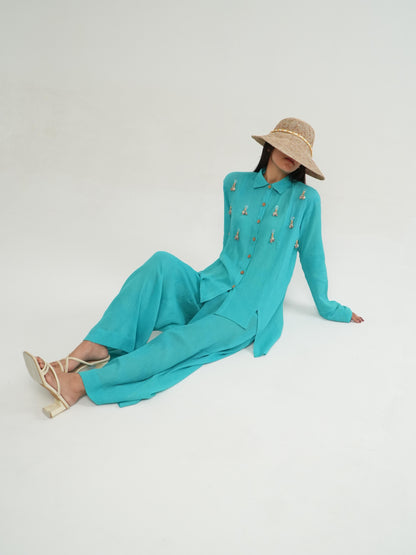Vanshitaaz Turquoise Crinkled Cotton Co-ord