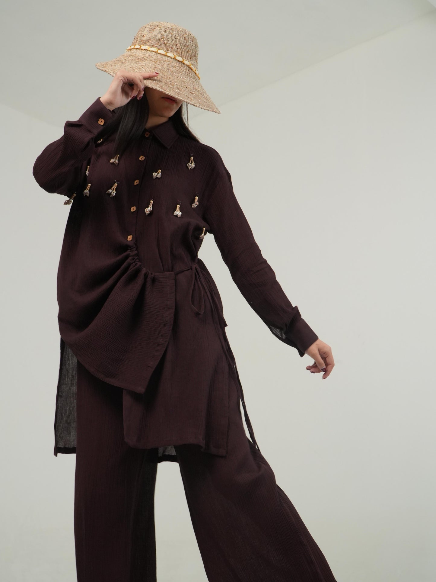 Vanshitaaz Deep Burgundy Crinkled Cotton Co-ord