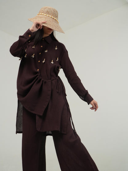 Vanshitaaz Deep Burgundy Crinkled Cotton Co-ord