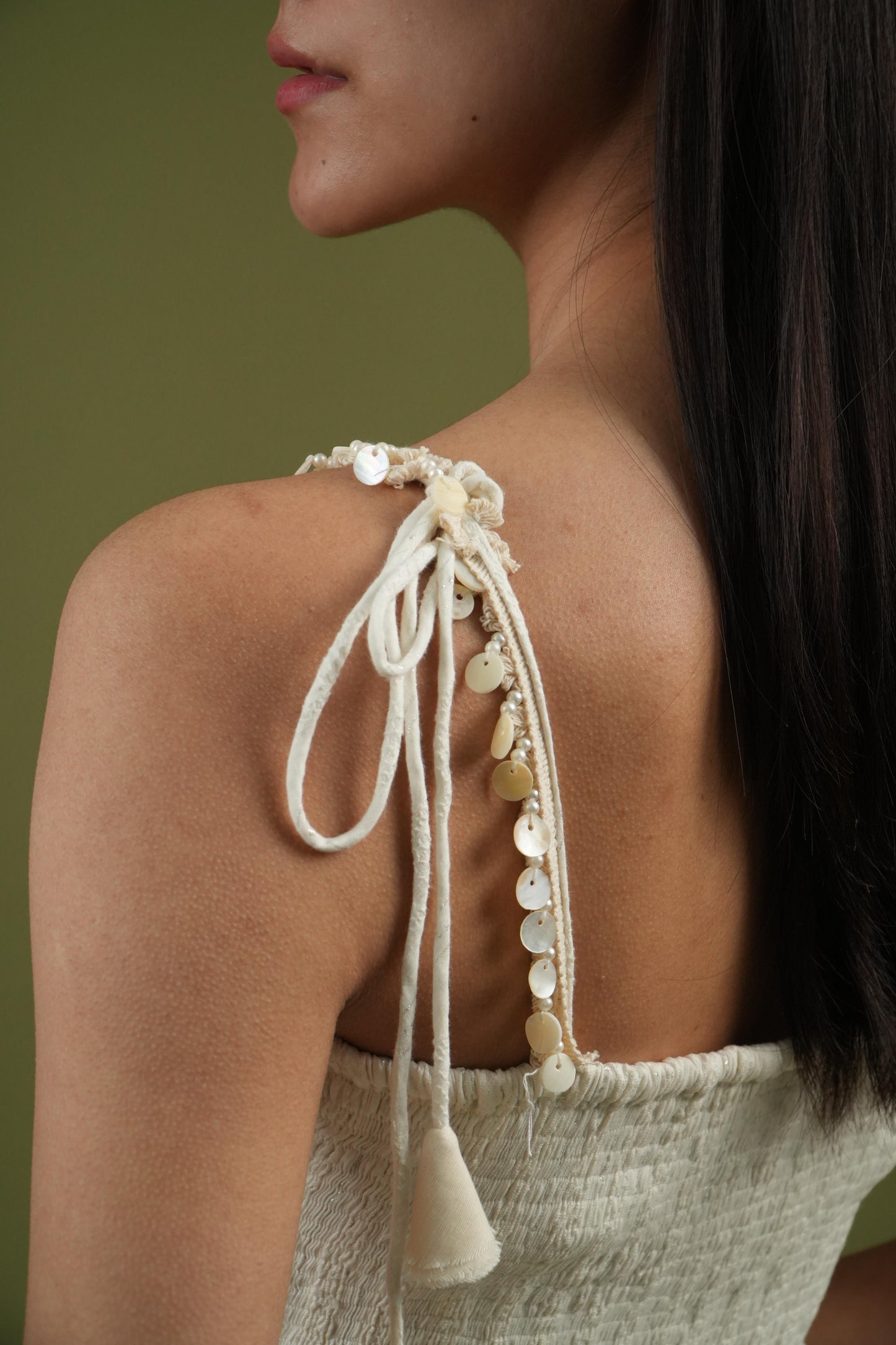 Vanshitaaz Ivory Breeze Smocked Top & Drape Skirt Set