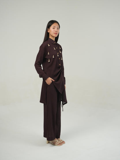 Vanshitaaz Deep Burgundy Crinkled Cotton Co-ord