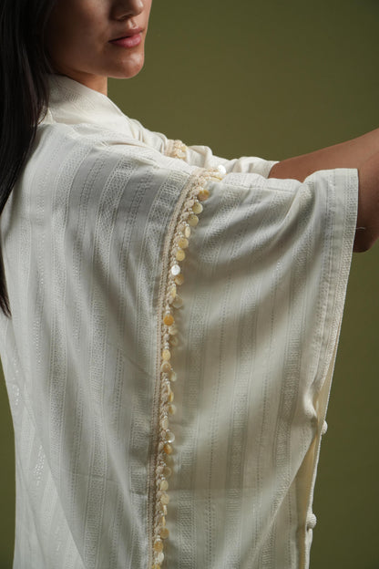 Vanshitaaz Flowing Ivory Cape Shirt & Wide-Leg Pants Set