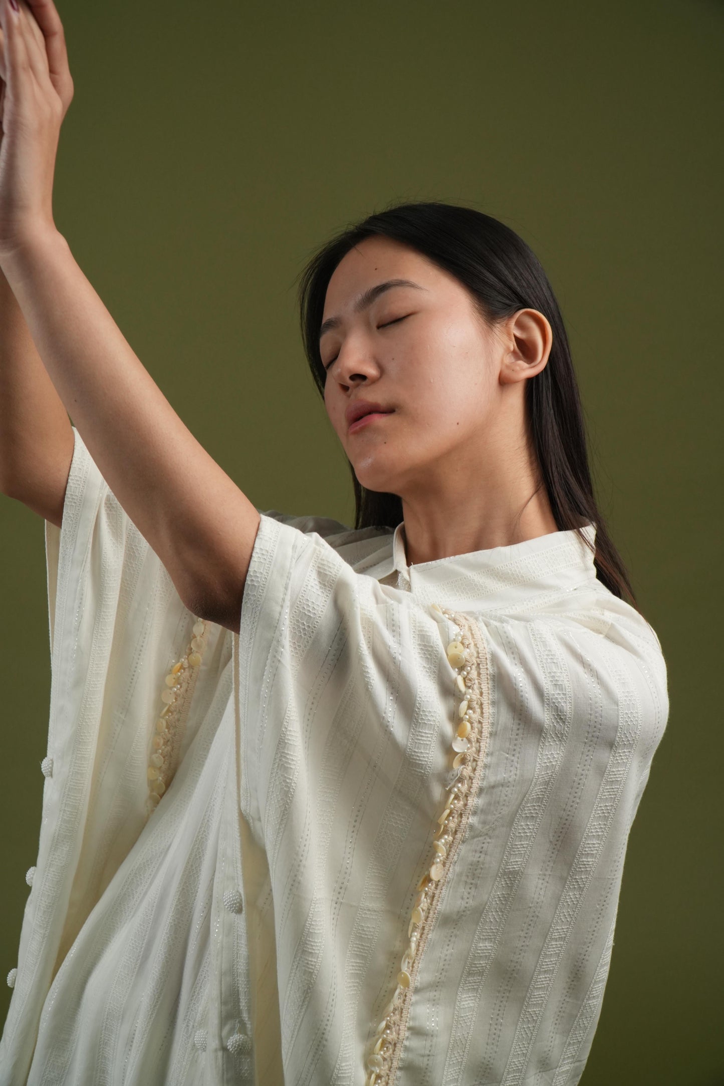 Vanshitaaz Flowing Ivory Cape Shirt & Wide-Leg Pants Set