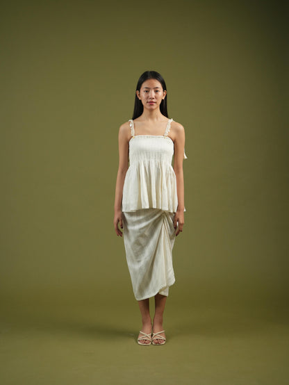 Vanshitaaz Ivory Breeze Smocked Top & Drape Skirt Set