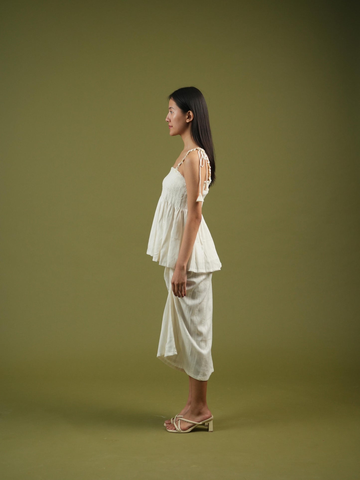Vanshitaaz Ivory Breeze Smocked Top & Drape Skirt Set