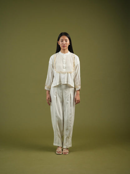 Vanshitaaz Ivory Grace Embroidered Shirt & Pleated Pants Set