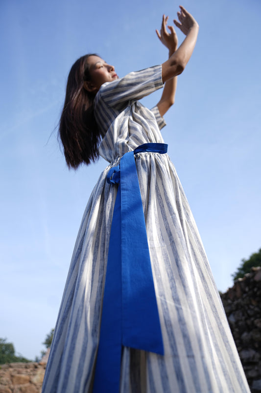 Sutra Stripe Dress with Button Back