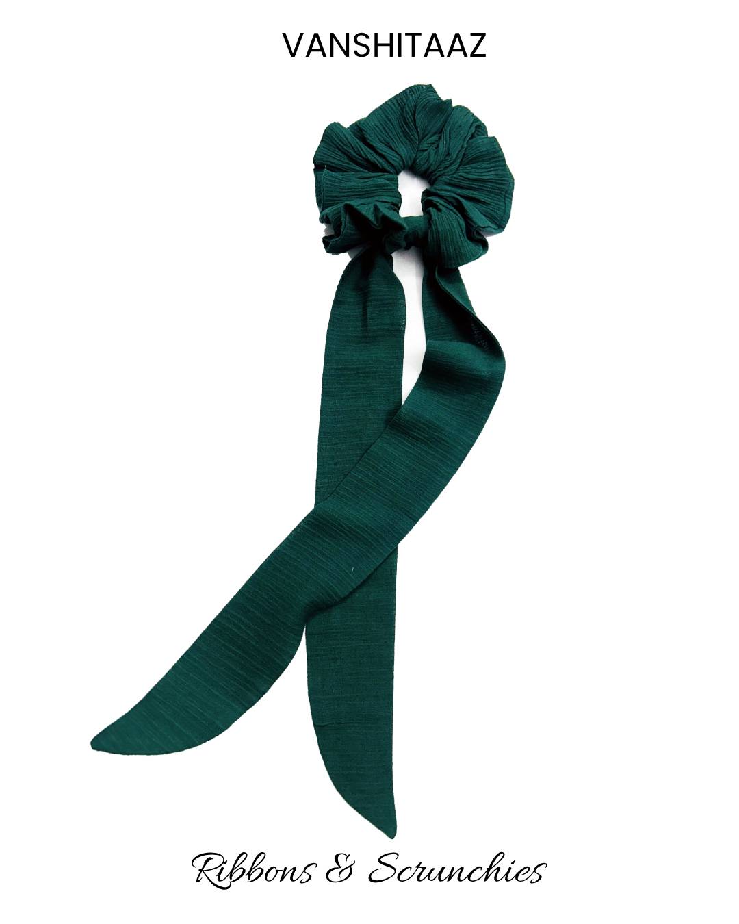 Vanshitaaz Handcrafted fabric Ribbon & Scrunchies - Racing Green