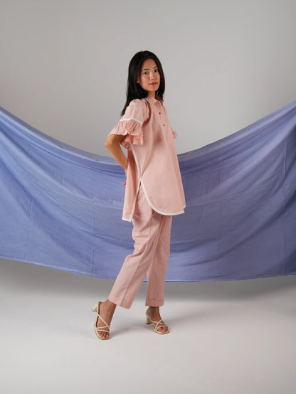 Vanshitaaz Icy Pink Anti-fit Cotton Co-ord set with White Stripes Detailing