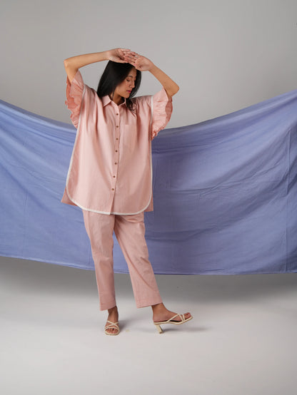 Vanshitaaz Icy Pink Anti-fit Cotton Co-ord set with White Stripes Detailing