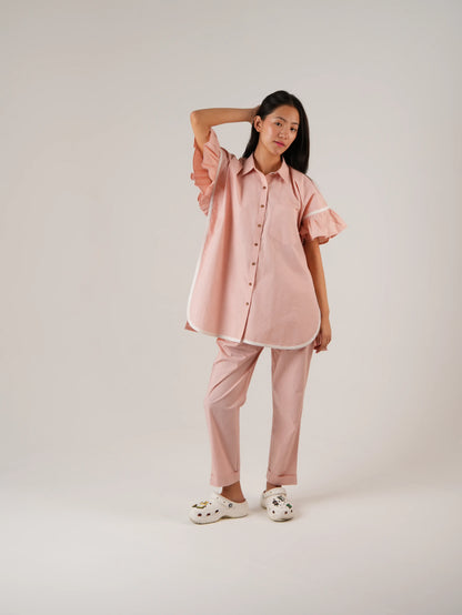 Vanshitaaz Icy Pink Anti-fit Cotton Co-ord set with White Stripes Detailing