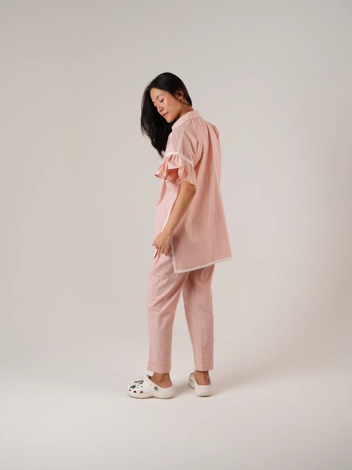 Vanshitaaz Icy Pink Anti-fit Cotton Co-ord set with White Stripes Detailing