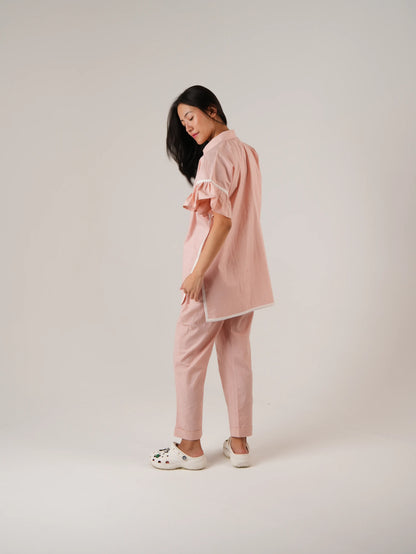 Vanshitaaz Icy Pink Anti-fit Cotton Co-ord set with White Stripes Detailing