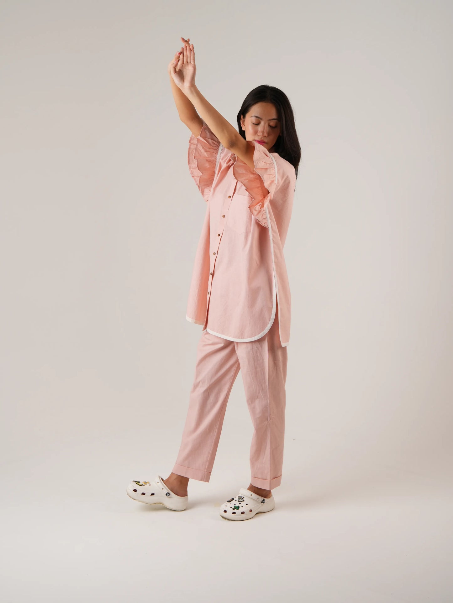 Vanshitaaz Icy Pink Anti-fit Cotton Co-ord set with White Stripes Detailing