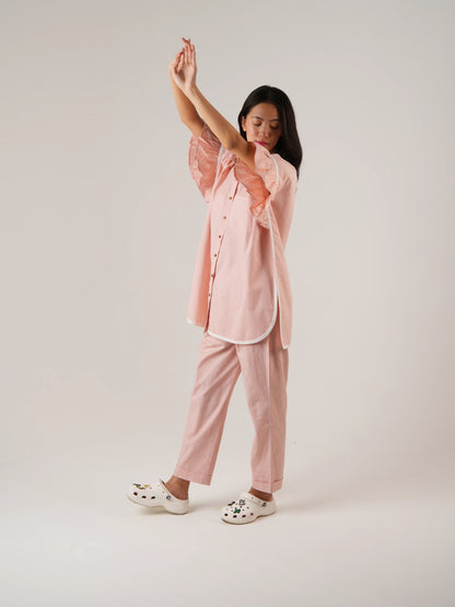 Vanshitaaz Icy Pink Anti-fit Cotton Co-ord set with White Stripes Detailing