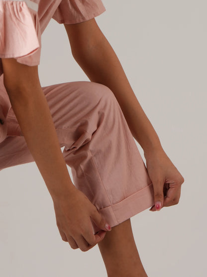 Vanshitaaz Icy Pink Anti-fit Cotton Co-ord set with White Stripes Detailing